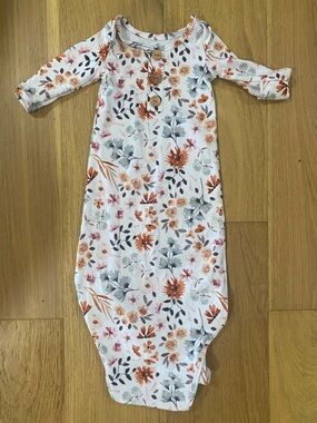 Caden Lane Cream Baby Gown with Rust Floral Print Newborn VGUC